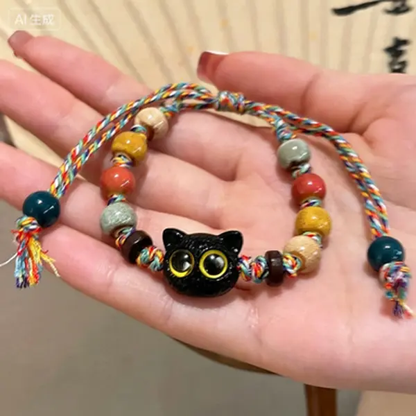 Ceramic Cat Beaded Bracelet
