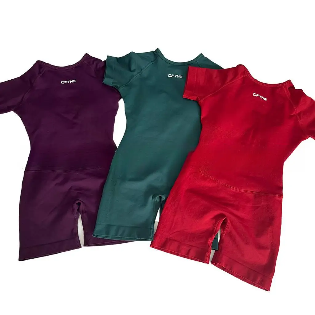 DFYNE Women's Seamless Short Sleeve Sports Jumpsuit - Open Back, Scrunch Design, Stretch Nylon Fabric for Fitness, Gym & Yoga (Bike Length)