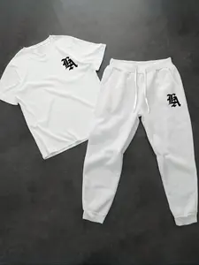 Men's Casual Round Neck Short Sleeve Tee & Drawstring Pants Set, Comfortable Two-Piece for Fall Season, Stylish Sportswear Ensemble, Streetwear Tracksuit Set