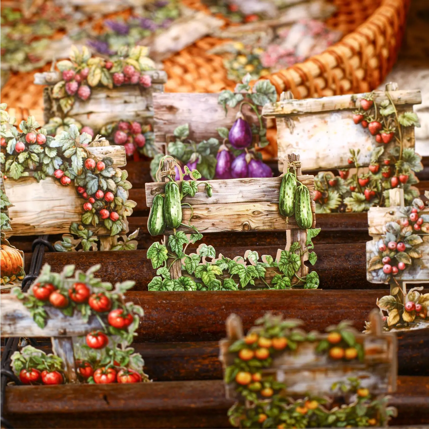Vegetable & Fruit Pattern Sticker, 10 Sheets/bag Self Adhesive Decorative Sticker, DIY Decorative Sticker for Office & Home