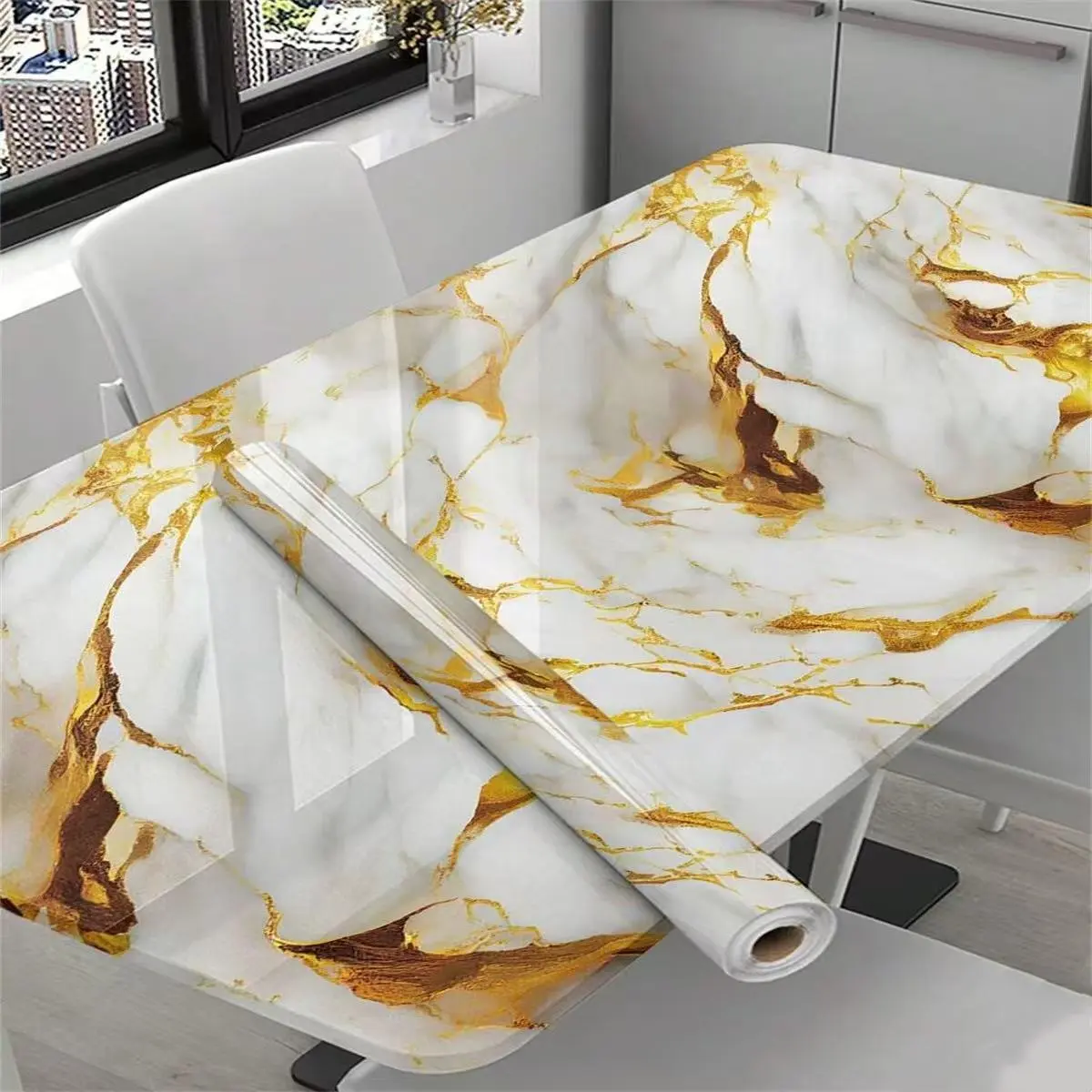 1Roll Self-Adhesive Marble Pattern Wallpaper, marble backsplash wallpaper, Vinyl Wallpaper Aluminum foil material- Removable, Waterproof, Peel & Stick Wall Stickers For Rooms, Kitchens, Bathrooms, Home & Furniture! Peel And Stick Wallpaper Bathroom