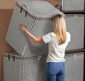 3 Pack of Extra Large 47.55gal Houndstooth Thickened Storage Containers for Household Large Capacity Clothes Quilt Storage Bucket Dustproof and Moisture Resistant Bag Double