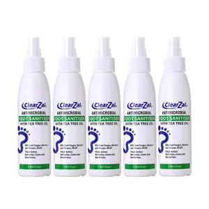 ClearZal Foot Sanitizer Spray with Tea Tree Oil, 4-Ounce Bottle  5 packs for family sharing ,Contains natural tea tree oil and aloe vera Long-lasting disinfectant and antibacterial spray