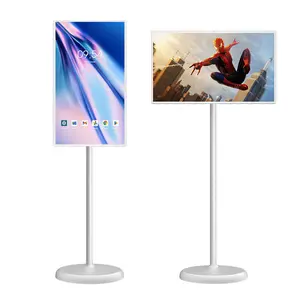 32-Inch 4K Smart Portable Touch Screen TV Monitor - With Camera + Mic - Rolling Wireless Display with 90° Rotate & Tilt, Mobile Entertainment Hub for Fitness, Music, Salon & Video Conference