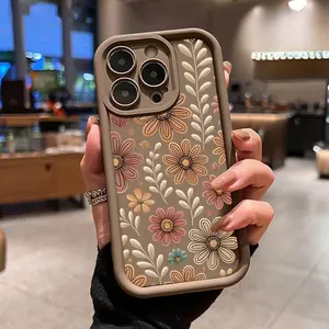 Vintage Floral Pattern Case for iPhone 17 16 15 14 Pro Max 13 12 11 Air XR XS Plus E Shockproof Drop Protection Rugged Durable Silicone Cover