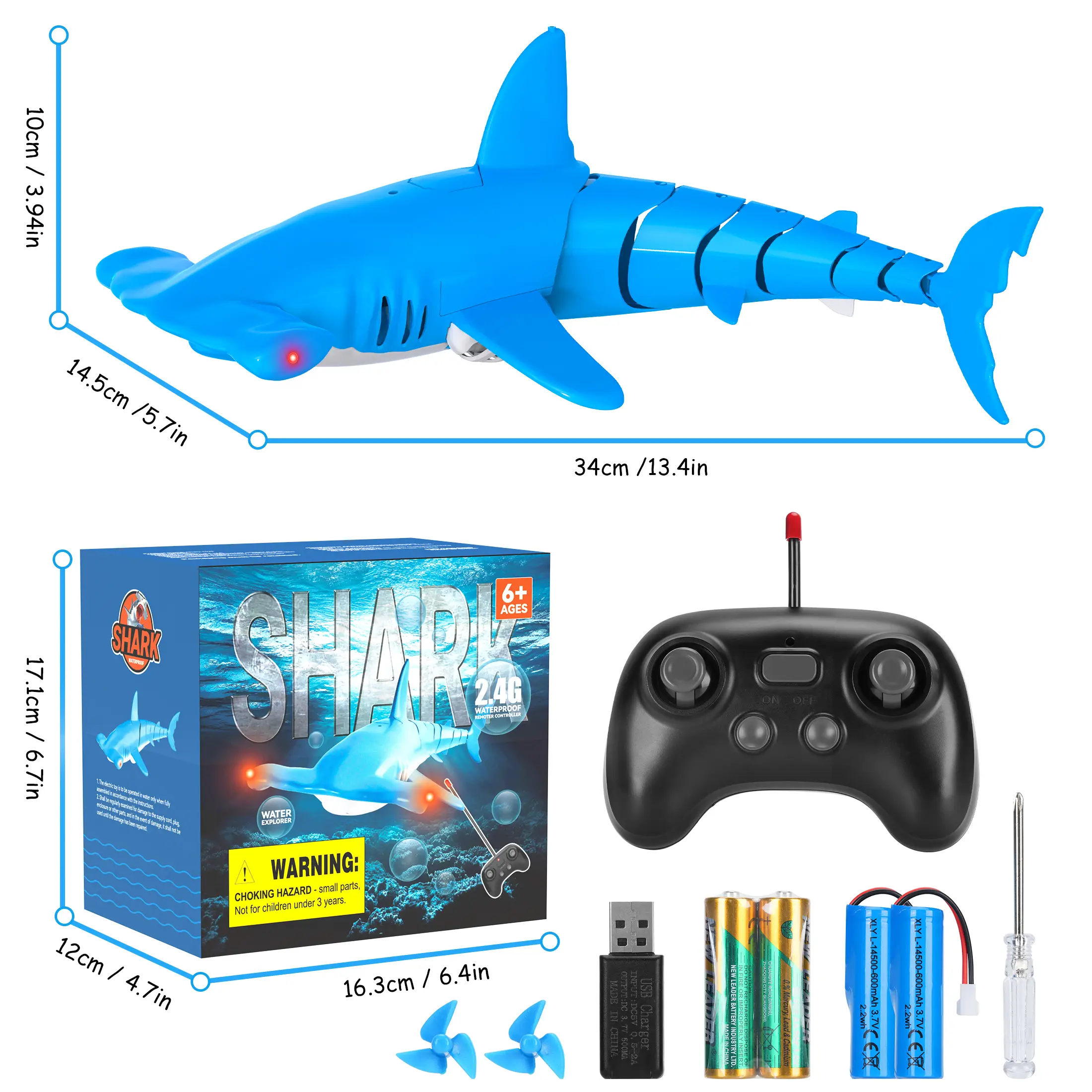Remote-controlled shark toys, highly realistic summer water toys, ideal gifts for boys over 6 years old, pool and bath party fun games (blue)