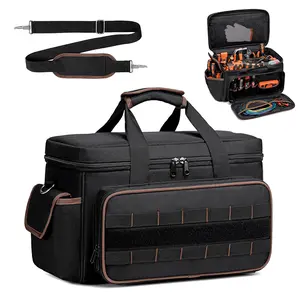 Durable 17 Inch Tool Tote Bag, Oxford Cloth Multi-Pocket Storage Organizer with Padded Handle & Adjustable Shoulder Strap, Portable Work Bag Perfect for Electrician Carpenter Mechanic Handyman