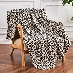 Leopard Print Blanket Fleece Throw for Bed Sofa Travel and Camping, Soft Warm Blanket Super Soft Cozy Fluffy Plush Cheetah Print Blanket for All Seasons 50"x60" (Cream)