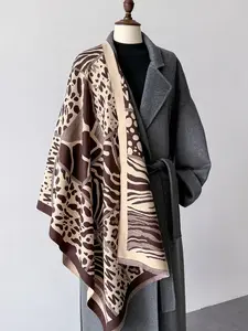 Women's Zebra Print Scarf, Fashionable Long Neck Warmer Shawl, Autumn Winter Warm Accessory, Stylish Patchwork Design