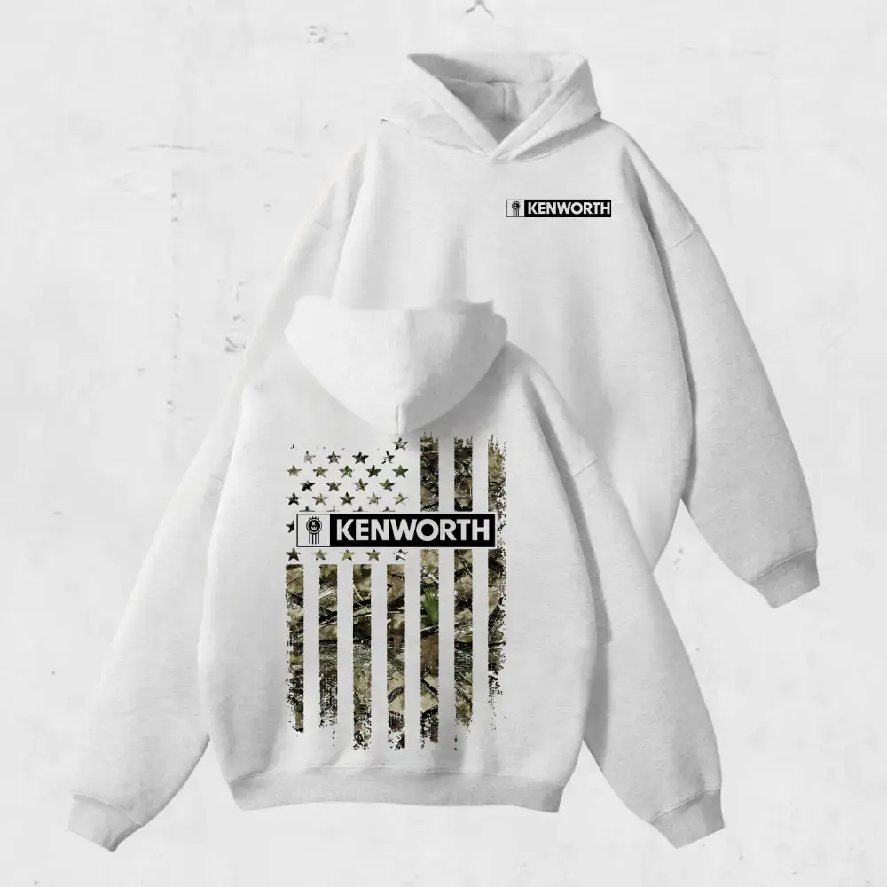 Kenworth Trucks Camo Hoodie – Vintage Kenworth USA Flag Graphic Tee, Classic American Truck Streetwear for Men & Women, Perfect Gift for Pickup & Country Fans, Car Hoodie