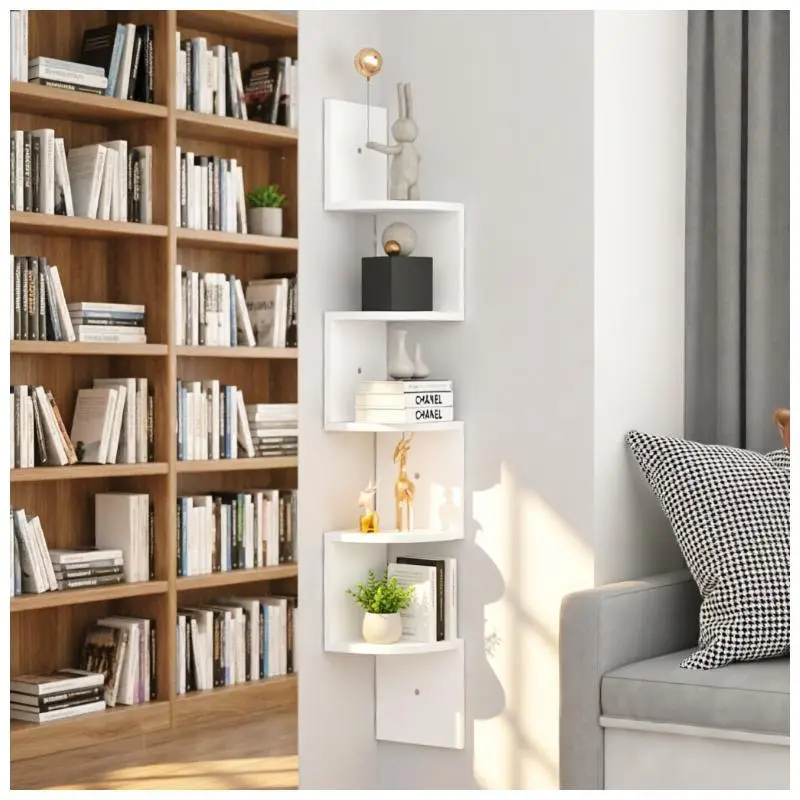 5 Tier White Corner Floating Wall Shelves Simple Wall Mount Storage Organizer Decor Display Rack for Bedroom Living Room Home Decor