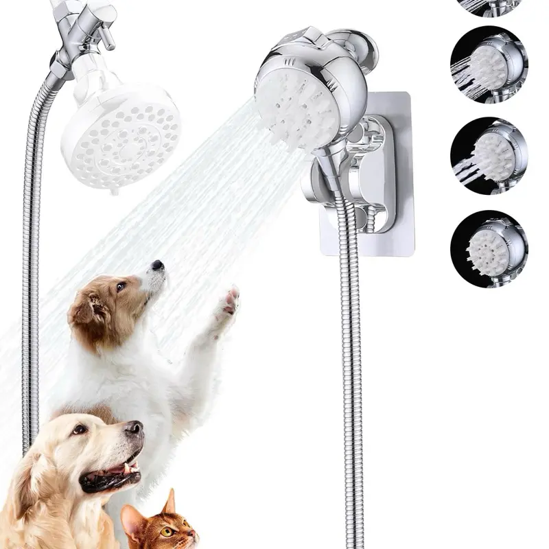 PROOX Dog Shower Attachment 3 Modes Sprayer Metal Diverter6.6FT Stainless Steel HoseNo Drill Hookfor Indoor Pet Fast Bath and ShowerChrome