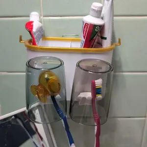 Toothbrush Holder Set, 1 Set Wall Mounted Toothbrush Holder with Gargle Cup & Toothpaste Dispenser, Bathroom Organizer for Toothpaste & Brushes, Toothbrush Storage, Home Supplies