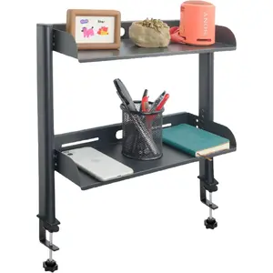 15" Clamp-On 2-Tier Desk Shelf – Above/Below Desk Organizer for Accessories, Gaming Gear & Office Storage, Supports 22 lbs (Black)