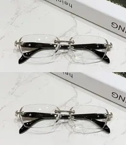 2 PCS Silver NewUnisex Rimless Blue Light Glasses,Diamond Cut Frameless Glasses with Carved Temples,Lightweight Daily Eyewear