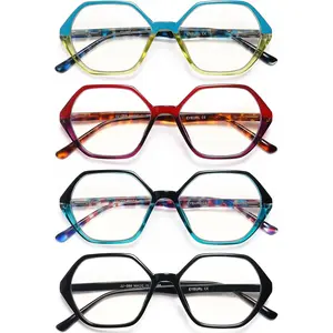 Reading Glasses for Women 4-Pack Blue Light Blocking Reading Glasses Vintage Design Diamond-Shaped Frame Spring Hinge Readers Anti Glare Filter Lightweight Eyeglasses,2.0