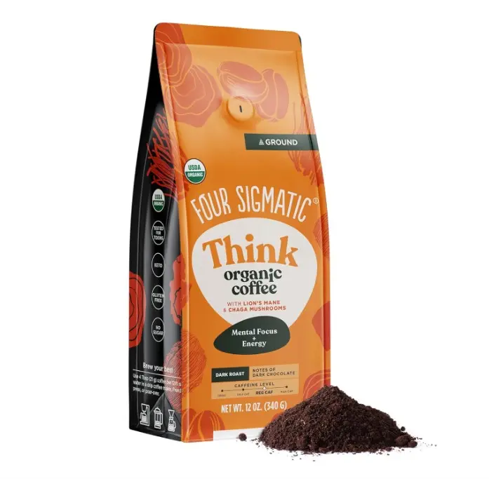 Four Sigmatic Think Mushroom Coffee | Organic Ground Coffee with Lion's Mane Mushroom and Chaga Mushroom | 12oz Bag