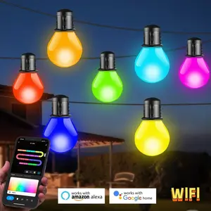 15M 30 LED / 30M 50 LED Smart WiFi Bluetooth LED Bulb String Lights, Alexa Google Voice Control, IP65 Waterproof USB Powered, Warm White Multi Color for Indoor Outdoor Garden Wedding Camping Decor