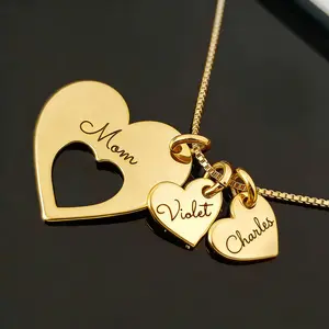 AS198 For Mother's Day Meaninful Personalized Heart Name Necklace Family Names Mom's Day Gift