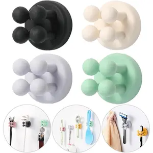 4 count   Holders - Multi-Function Hook  Self Adhesive Wall Mounted Single Hook for Hanging Key, Utility Plug Holder for Bathroom Kitchen Living Room Office