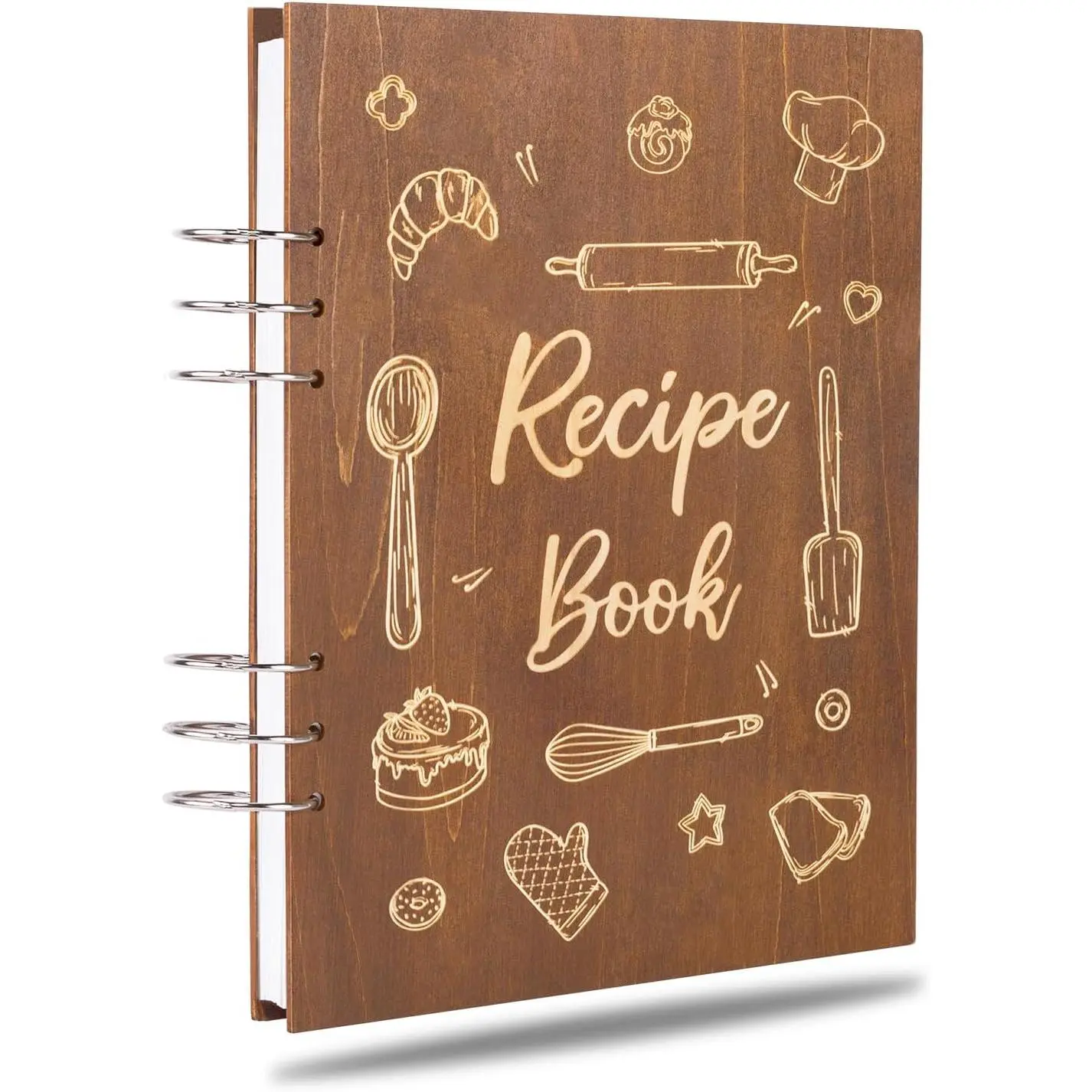 Wooden Recipe Book to Write in Your Own Recipes Personalized Blank Recipe Binder Cookbook, Hardcover DIY Family Recipes Full Pages with 6 Colorful Dividers, Idea Cooking - 8.5"x11"