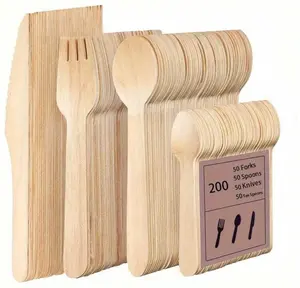 200-Piece Disposable Wooden Cutlery Set | Compostable Eco-Friendly Flatware – Spoons, Forks, Knives & Dessert Spoons | Perfect for Christmas, Mother’s Day, Birthdays & Parties