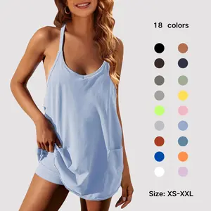 Molitree Women's Summer Sleeveless Mini Dress Athletic Dress V Neck Spaghetti Strap Short Tennis Dress with Built-in Shorts