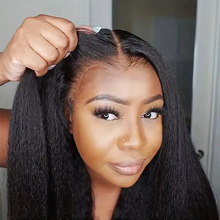 Yaki Kinky Straight Glueless 13x6 HD Lace Frontal Wig 100% Human Hair 7x5 Lace Closure Wig Pre plucked Glueless Ready Wear Go Wig 200% Density