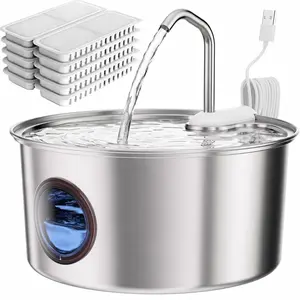 Cat Water Fountain, 108oz/3.2L Automatic Cat Water Fountain Stainless Steel with Visible Water Window, Includes 3 Filters, Pet Water Dispenser for Cats, Dogs and Multi-Pet Household