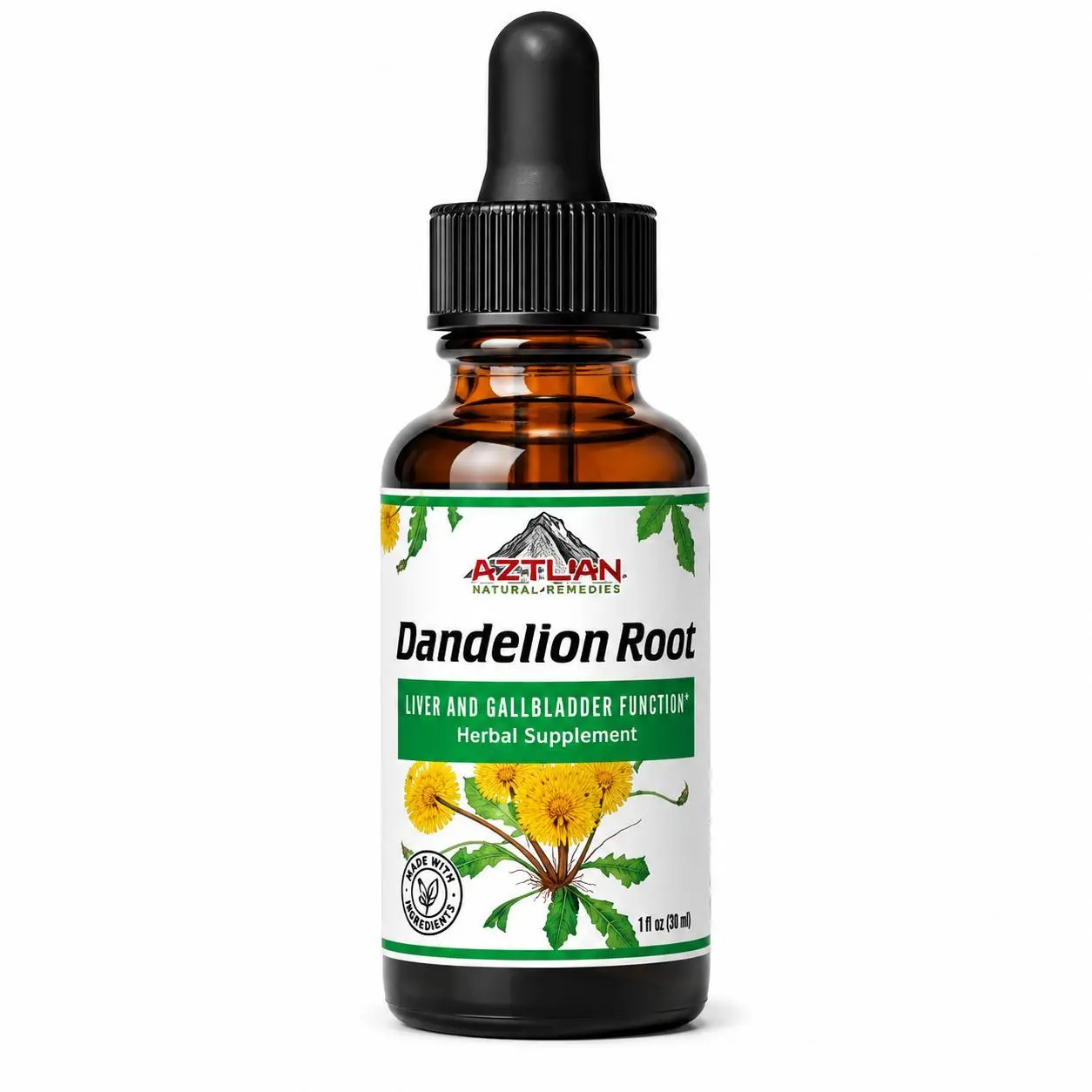 AZTLAN HERBAL REMEDIES Dandelion Root Tincture, 1oz US-Made Dietary Supplement for Liver & Gallbladder Function Support Healthcare Fitness
