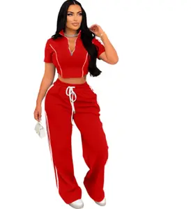 Red Two Piece Crop Top Jogging Set Red Two Piece Crop Top Jogging Set
