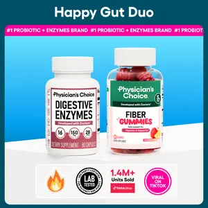 Physician's Choice Happy Gut Duo: Daily Regularity, Digestion, Bloating & Mealtime Support with Fiber Gummies + Digestive Enzymes