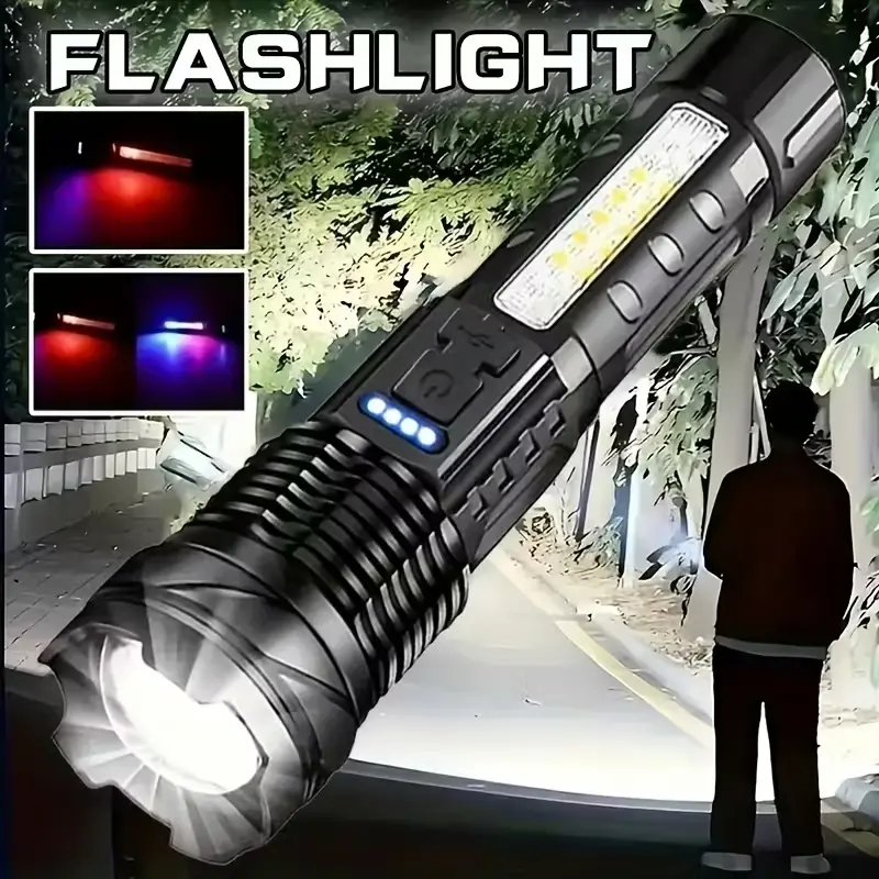 High Lumen Rechargeable Flashlight LED Handheld Torch with Battery Display, Bright Tactical Light for Camping Hiking, Portable Outdoor Lamp High Lumens Flashlight, High Lumen Flashlights, Rechargeable Powerful Flashlights