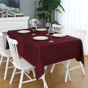 Burgundy Rectangle Tablecloth Wrinkle Free Waterproof Polyester Table Cloths Spillproof Heavy Duty and Washable Table Cover for Party, Banquet, Indoor and Outdoor-Square/Rectangular