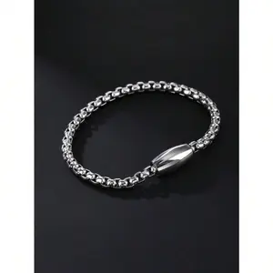 Silver Men's Bracelet Simple Stylish Design Durable Non Fading Stainless Steel Material Perfect for Daily Wear Gatherings & Holiday Gifts