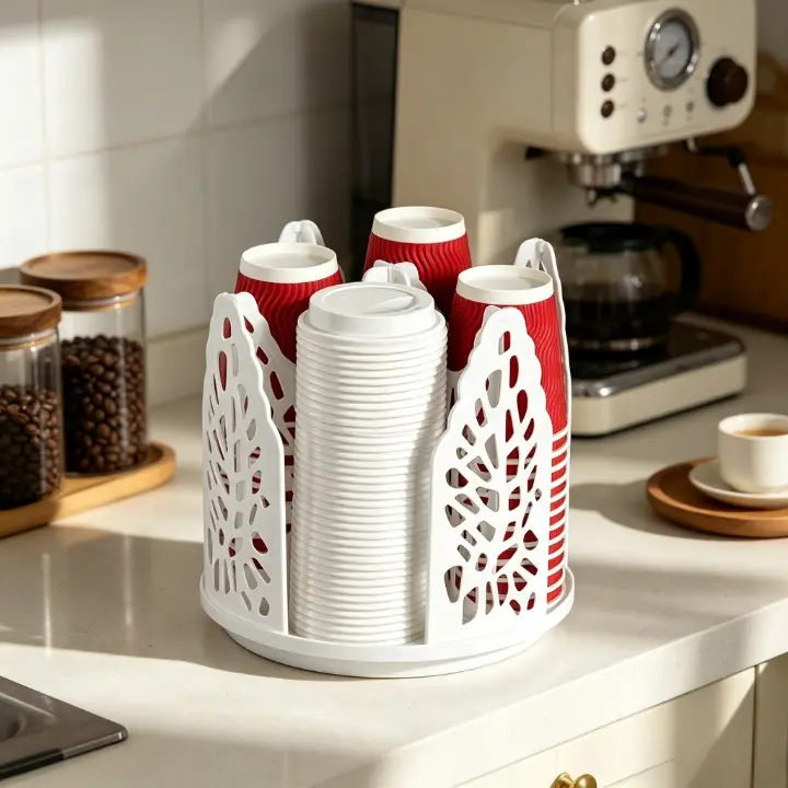 Multifunctional Cup Holder,1 Count 4 Compartment Cup Dispenser,Space Saving Cup Storage Rack,Cup kit Organizer Cups & Lids Rotating Paper Cup Dispenser,Coffee Cup Dispenser Removable,Cup Storage & Lid Holder for Countertops,Kitchen,Coffee Stations