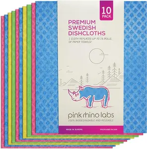 Swedish Dishcloths – Eco-Friendly Reusable Kitchen Towels – 10 Pack Cleaning Cloths for Dishes, Counters & Surfaces – Super Absorbent, Compostable, Zero-Waste Alternative