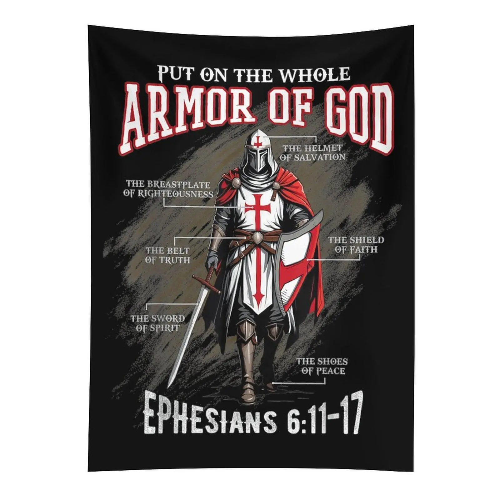 Full Armor of God Wall Tapestry, Christian Bible Verse Wall Hanging, Religious Bedroom Living Room Decor
