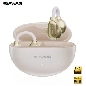 SIAWAG Clip01 Open-Ear Earbuds Ultra-Lightweight 3g Clip-On Headphones with ENC Noise Cancellation Dual Pairing IPX5 Waterproof Stylish Design for Maximum Comfort Audio Headset Jet Black