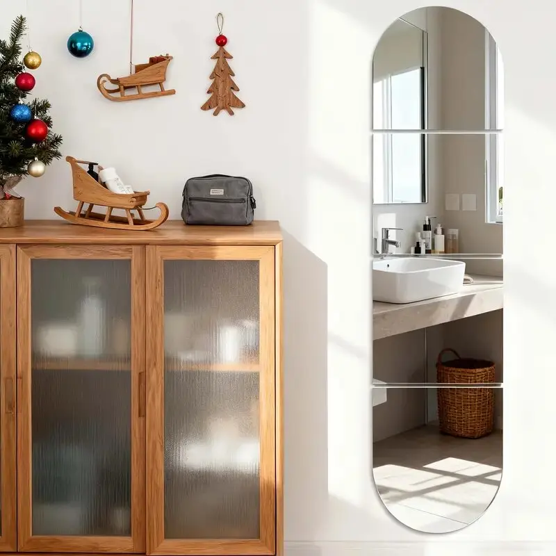 4/8pcs, Silver oval square self-adhesive acrylic mirror wall sticker, Wall Decals, 1mm shatterproof with adhesive backing and no drilling installation, high-definition mirror suitable for home decoration, Room Decor, 30 * 30cm