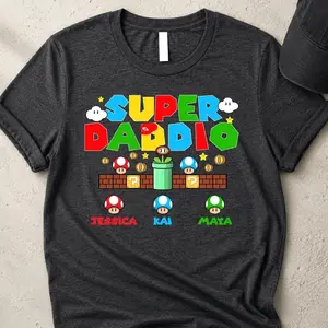 Custom Super Daddio Shirt, Personalized Kids Name Dad Shirt, Daddy Shirt, Father's Day Shirt, Gift for Dad, Super Dad Shirt ,Gamer Daddy Tee 6AQ