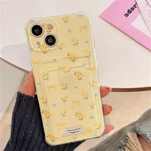 Korean Cute Heart Flower Wallet Case for iPhone 11 12 13 14 15 Pro Max - Shockproof Card Holder Cover with Screen Protector | Pink Cartoon Protective Protection Cellphone Smartphone Casing