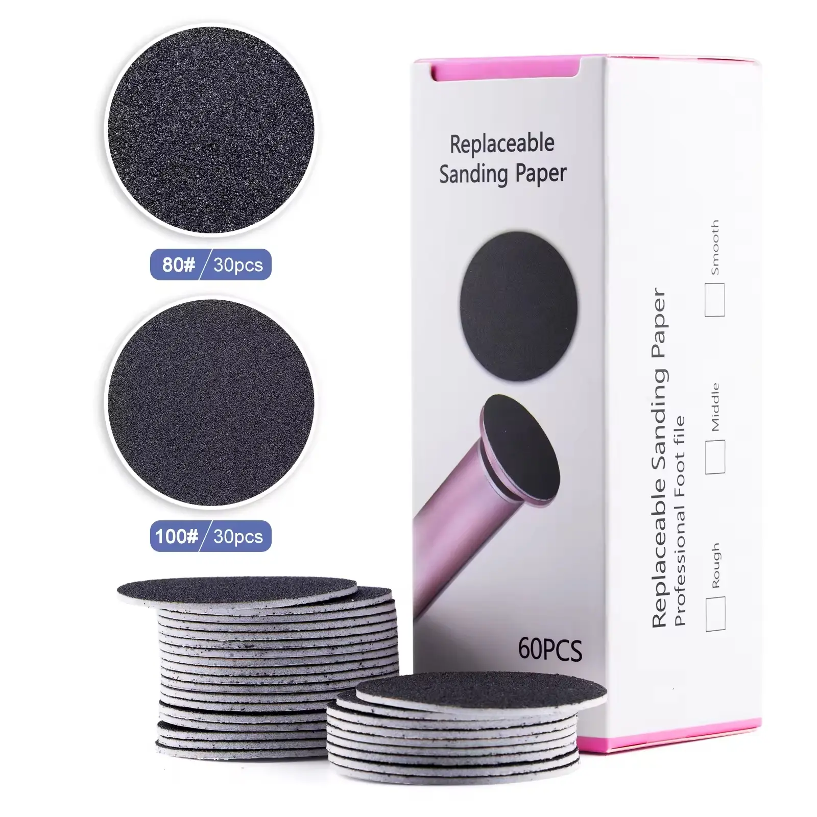 60 Pcs Replacement Sandpaper Pad Set for Electric Foot File Machine, Pedicure Callus Remover Accessories, Foot Care Tools, Foot Spa Machine Accessories