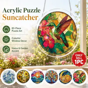 9in Acrylic Jigsaw Puzzle Suncatcher, 83 Pieces DIY Acrylic Puzzle Sun Catcher, Vibrant Colors,high-transparency acrylic, ,Window & Garden Decor,Window Hanging, Round Nature Art Wall Decor, Easy Installation‌, Unique Gifts for Mom, Women,Wife, Sisters