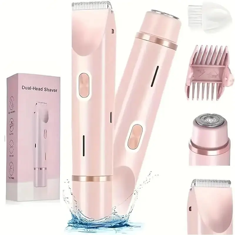Women's Rechargeable 2-in-1 Electric Trimmer & Shaver - IPX7 Waterproof Dual Heads, Smooth Shave, Pain Free Hair Removal, Bikini Shaving Razor Hair Removal Device for Body Grooming (Christmas/New Year Gift), Bikini Shaving Razor Hair Removal Devices
