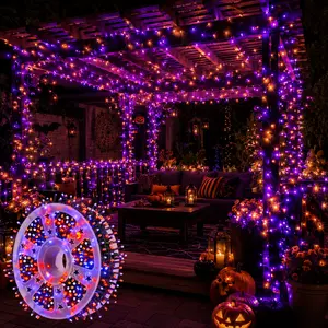 800-LED Solar-Powered Halloween Outdoor Lights, 334.6-Foot Orange and Purple String Lights (with Remote Control), Waterproof Spooky Fairy Lights, Perfect for Yards, Porches, and Halloween Parties