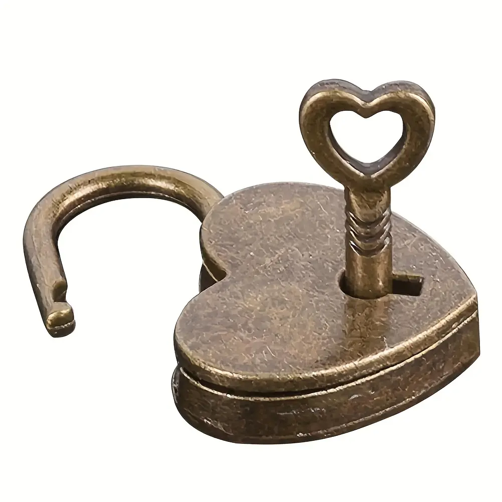 Vintage Heart Shape Mini Padlock, Antique Style Bag Travel Suitcase Luggage Box, Key Lock Wedding Jewelry Box Case, Mechanical Lock, Padlock with key, 1pc