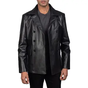 MotorCycleJackets Men's Naval Real Leather Peacoat