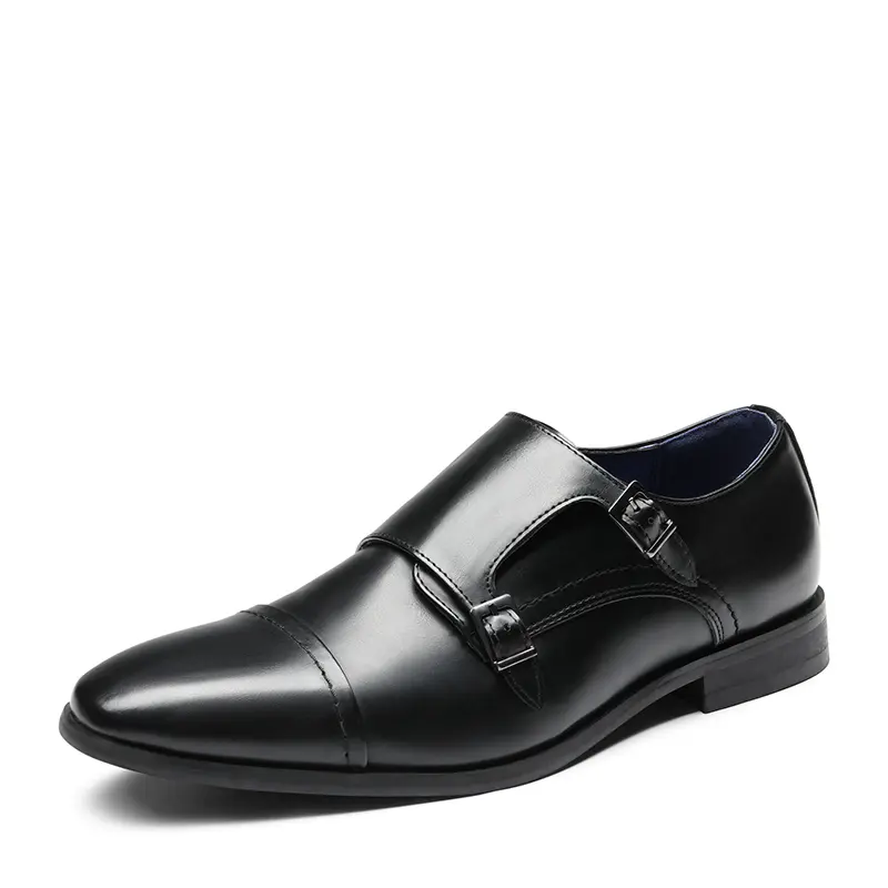 BRUNO MARC Men's Classic Double Monk Straps, Leather Old Money Loafers, Comfortable Formal Shoes for Business & Office, Wide, Flat, Stacked Heel, 9W