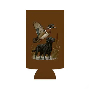Wood Duck and Black Labrador Slim Can Cooler | Hunting Marsh Wildlife